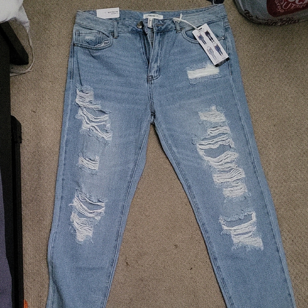 Forever 21 Casual Blue Ripped Boyfriend Jeans